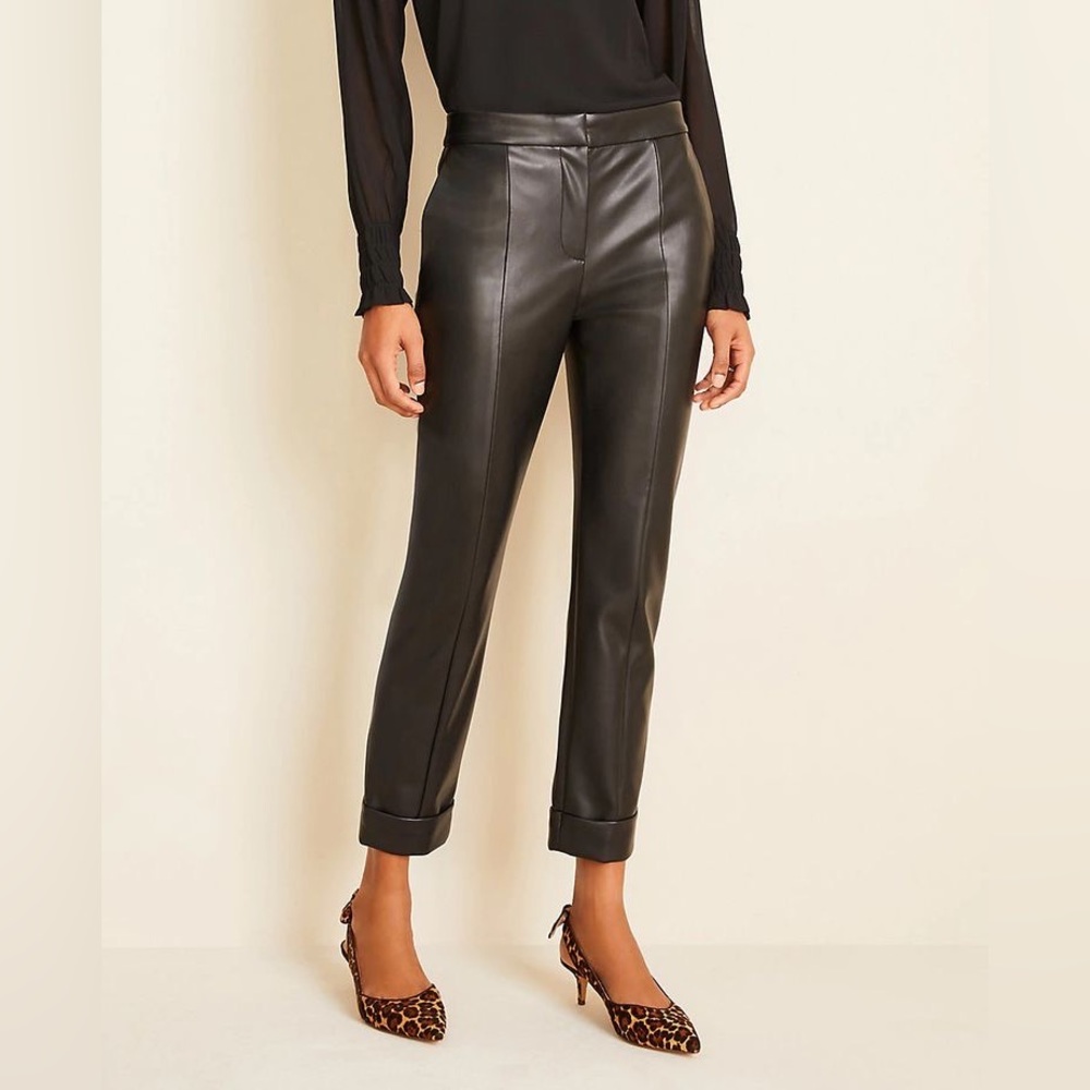 Ann Taylor The Petite Faux Leather Cuffed Ankle Pant